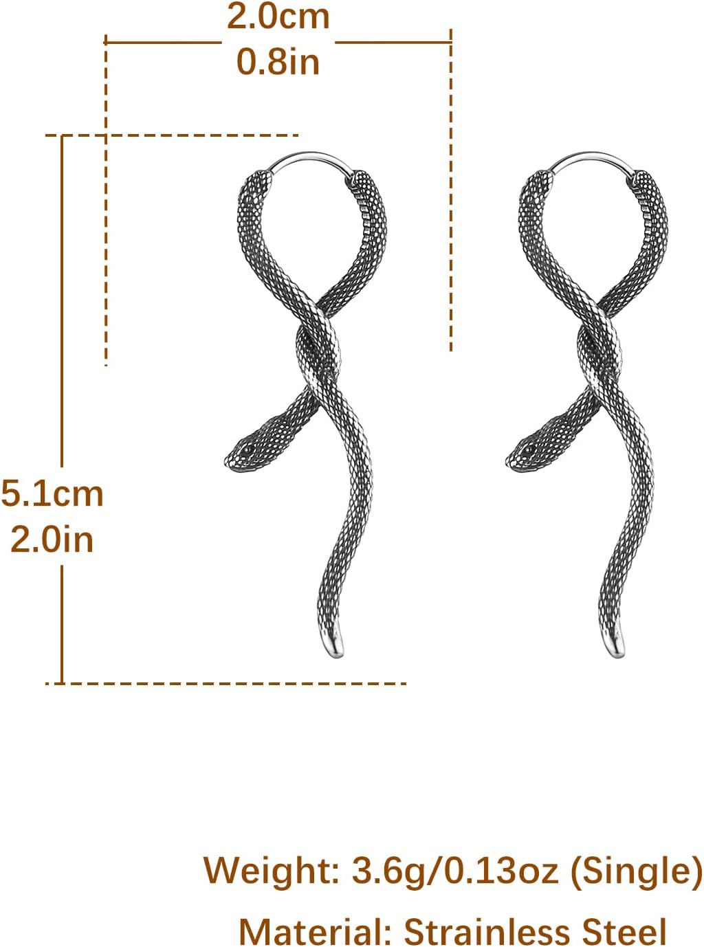 HZMAN Snake Earrings for Men Women Stainless Steel Retro Gothic Punk Piercing Animal Snake Hoop Earring Biker Party Jewelry Gift - Image 6