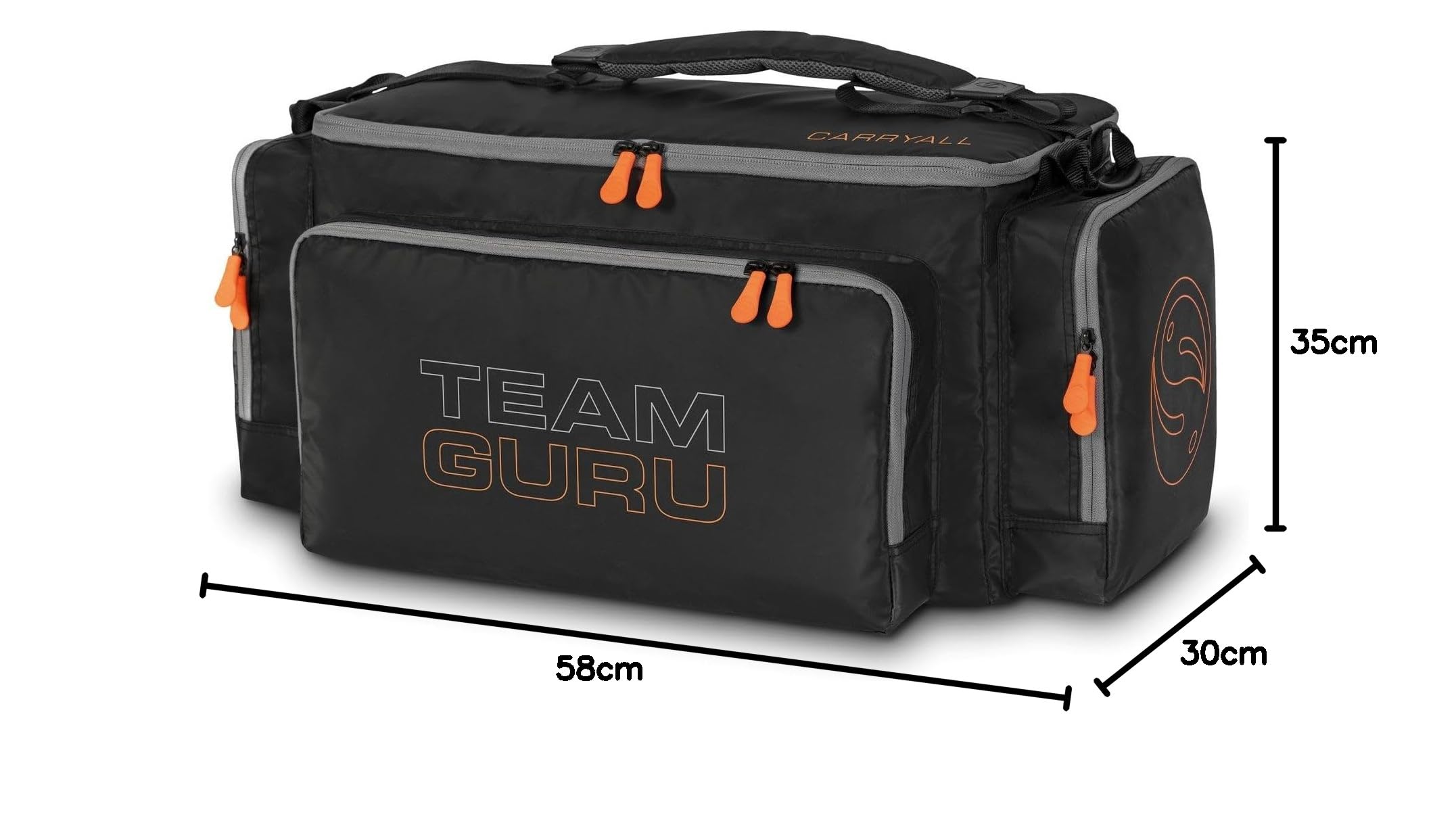 Team Guru Carryall | Match Fishing Caryall | Tamaño mediano | Multicompartimento | Bolsillo principal para artículos grandes | Bolsillo frontal para aparejos XL | Bolsillos laterales | Alto 35 cm x L