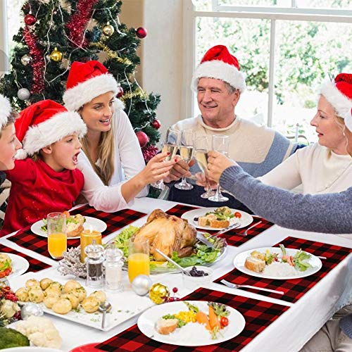 Ourwarm 6Pcs Buffalo Plaid Placemats Red And Black Buffalo Check Placemats, Reversible Cotton Burlap Christmas Placemats For Home Holiday Christmas Table Decorations, 12 X 18 Inch #TOP4