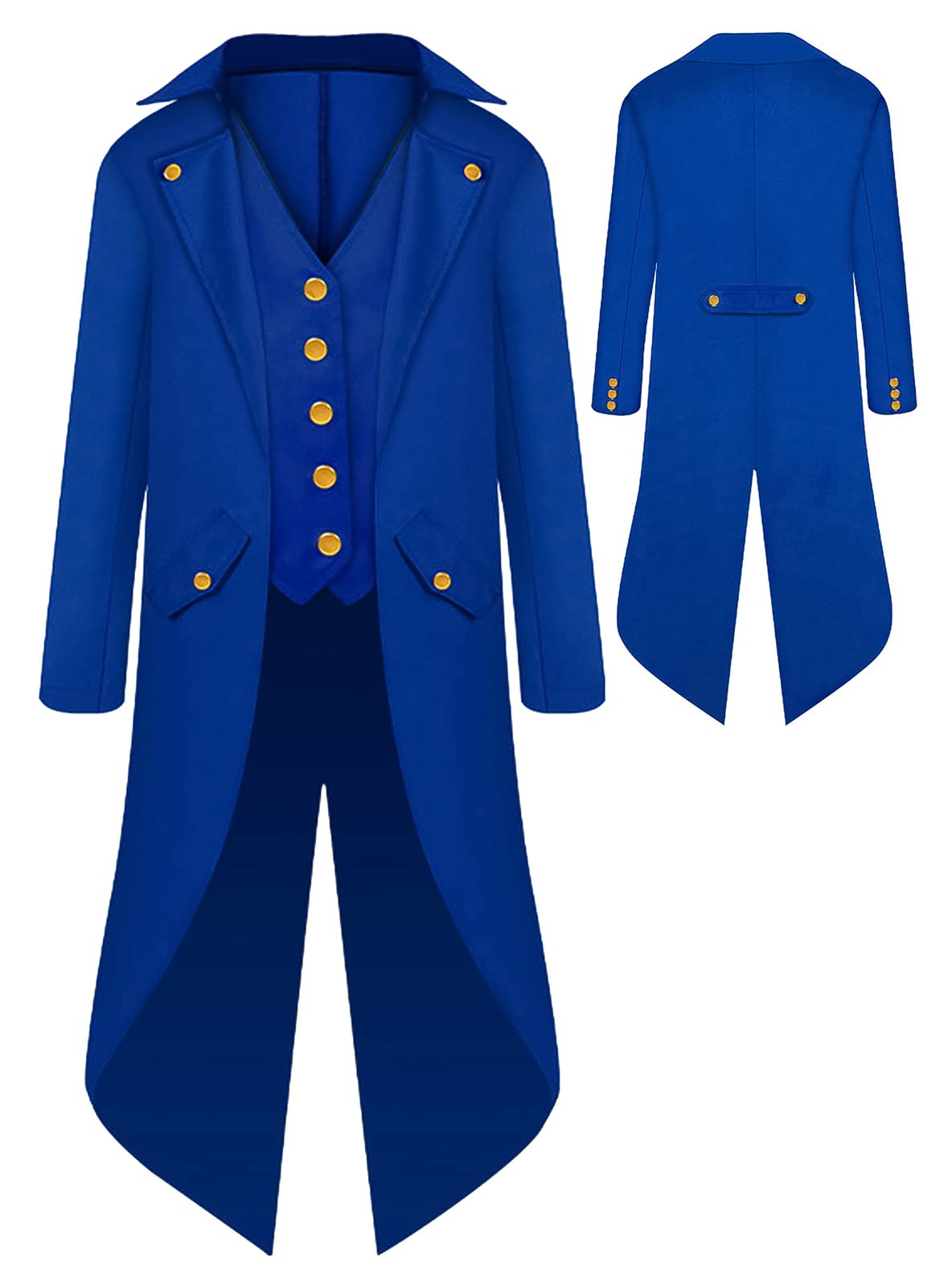 AIEOE - Boy Steampunk Coat Child Medieval Gothic Frock Coat Renaissance Victorian Pirate Viking Costume for Carnival Partit Cosplay Long Sleeves Vintage Boy Jacket - Child, blue-1, 135 cm