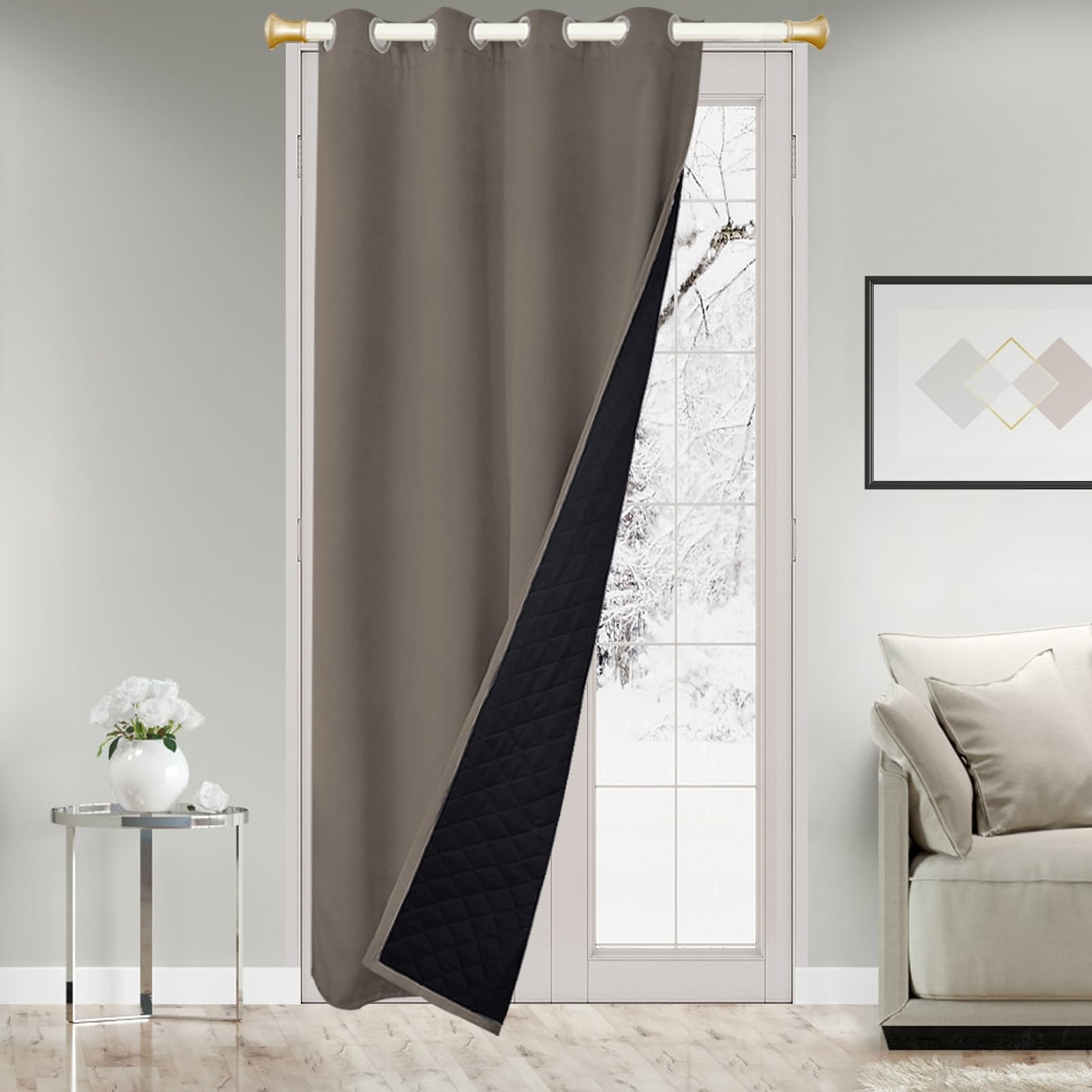Heavyoff Cortinas Dormitorio Opacas, Cortinas Termicas Aislantes Frio y Calor, Cortinas de Doble Capa Cocina Cortinas Anti Luz para Puerta Salon, 1 Piezas, Marrón 1, 200x280cm