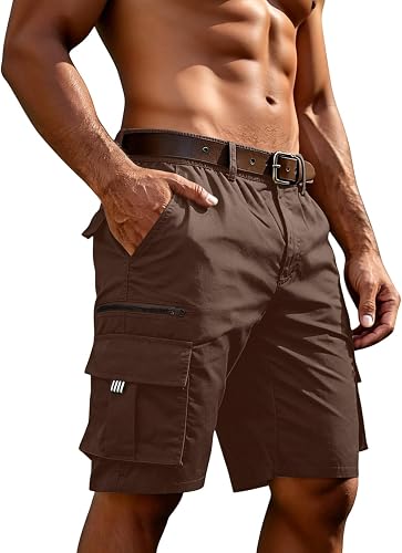 Men Cargo Shorts with Pockets Classic Work Elastic Waist Zippered Cargo Bermudas