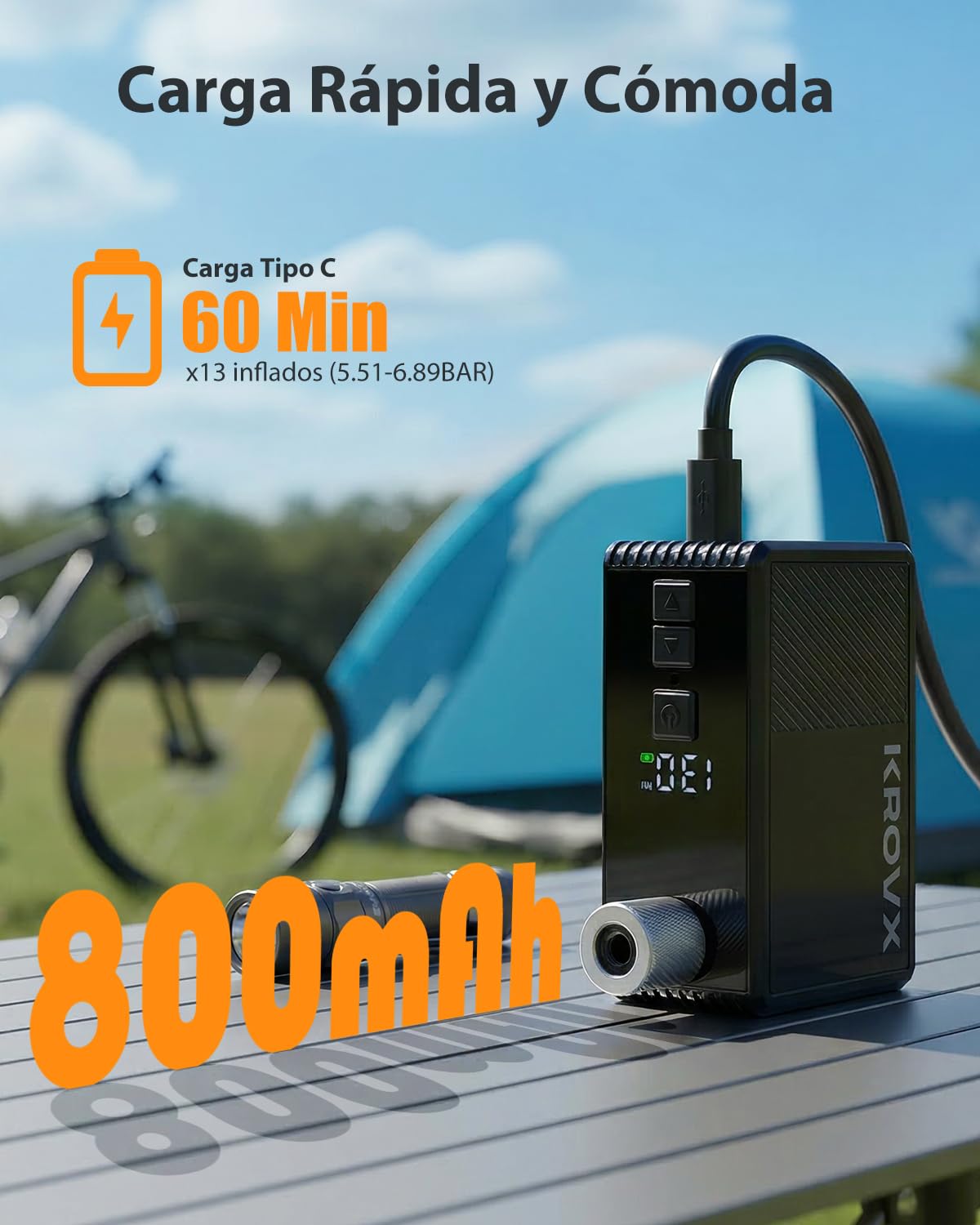 Mini Bomba Inflador Bicicleta Eléctrico,MAX 130 PSI,Inflado Rápido 35s,3 in 1 Bomba Bicicleta Recargable Compatible con Manómetro Válvulas Presta y Schrader para Bicicleta MTB y Carretera