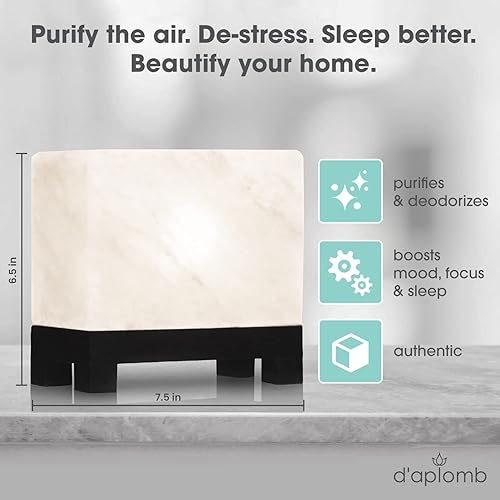 Miniatura 3 de d'aplomb Lámpara de sal natural del Himalaya 100% auténtica; tallada a mano, moderna y rectangular, sal de roca de cristal blanco rara de la montaña