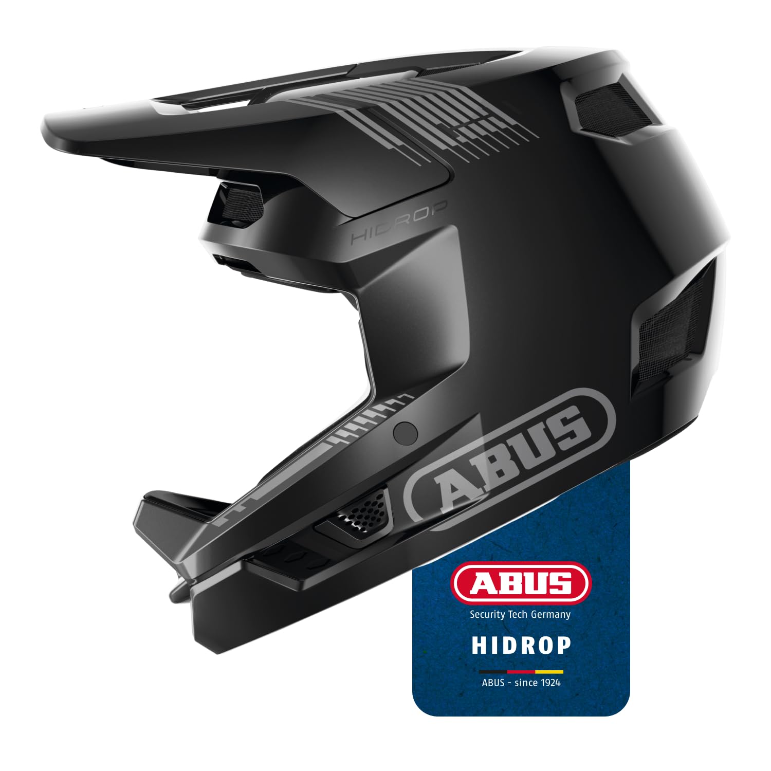 ABUS Casco Downhill HiDrop, Fullface, Muted Black, Talla L | Casco de bicicleta certificado ASTM con carcasa ABS para MTB, Downhill, Enduro y Bikepark, adultos y jóvenes