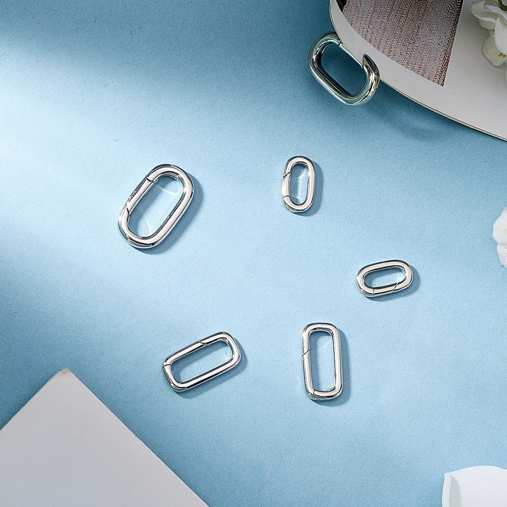 Beebeecraft 6Pcs 3 Styles Spring Necklace Clasps Stainless Steel Oval Clasp Connector Carabiner Clip Snap Closure Silvery for Necklace Bracelet Jewelry Making DIY Crafts