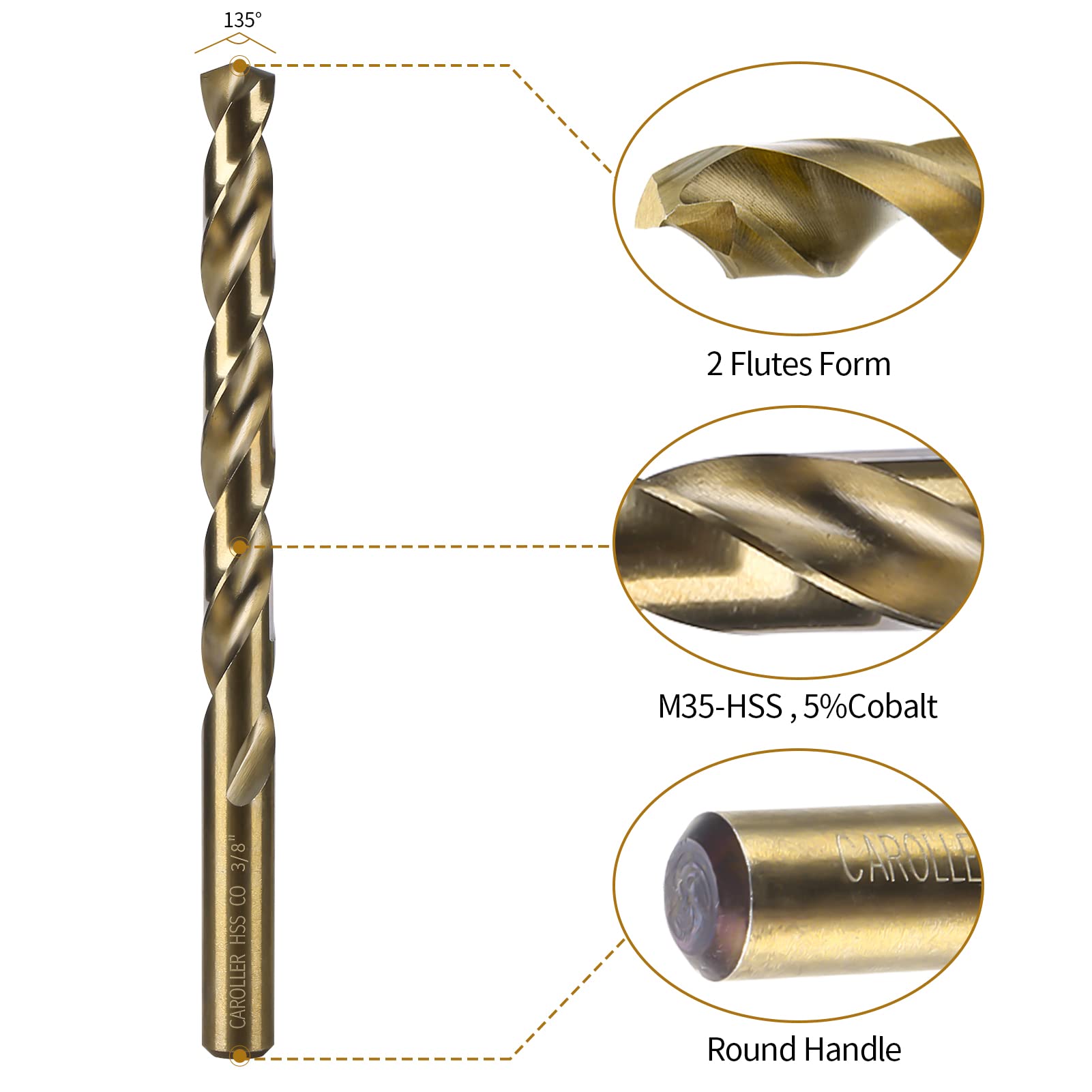 CaRoller Juego de 15 brocas de cobalto M35 de acero de alta velocidad para metal endurecido, acero inoxidable, hierro fundido, madera y plástico con vástago redondo, almacenamiento de caja de plástico