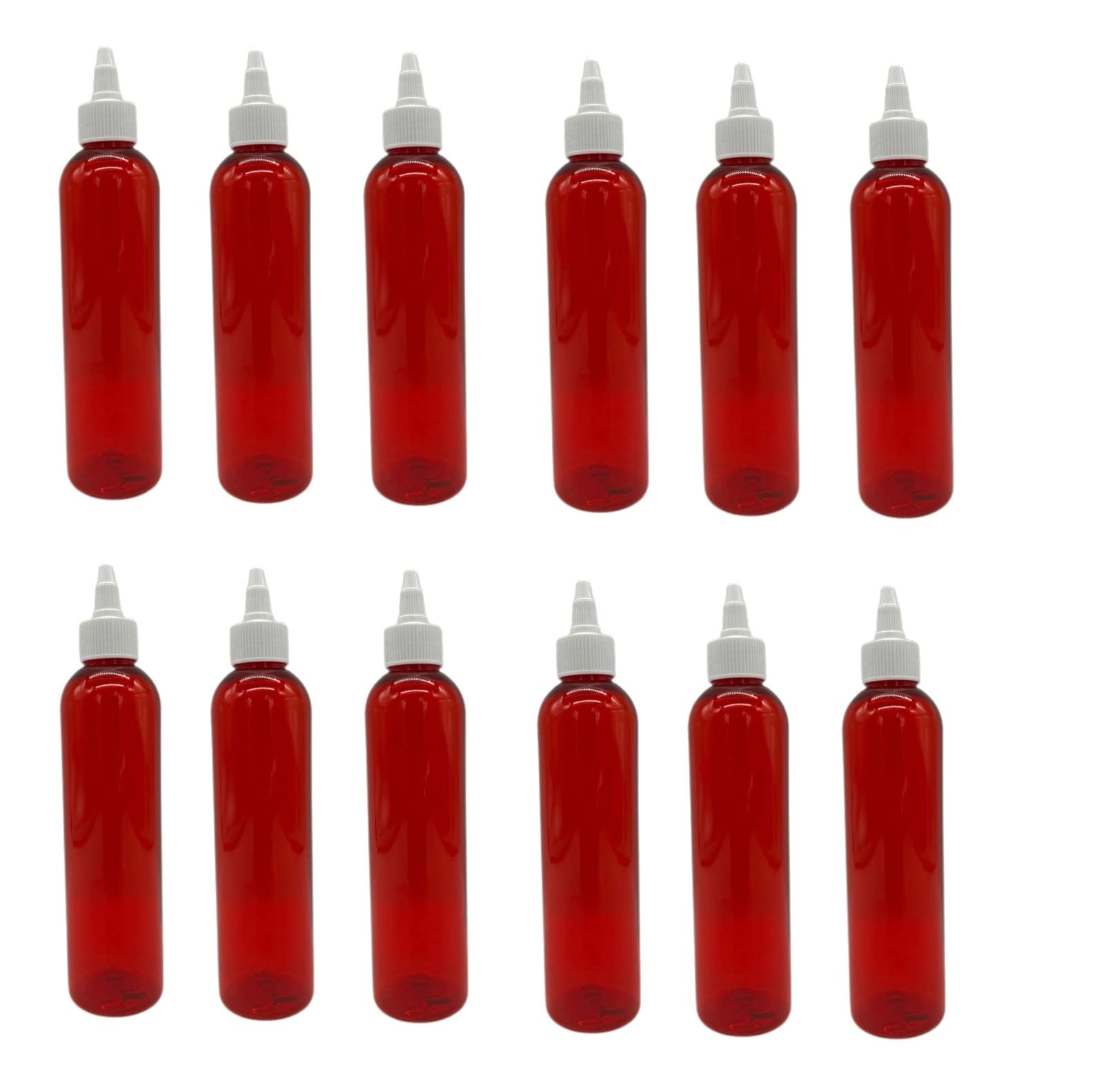 Natural Farms 8 oz Red Cosmo Plastic Bottles -12 Pack Empty Bottle Refillable - BPA Free - Essential Oils - Aromatherapy | White Twist Top Caps - Made in the USA