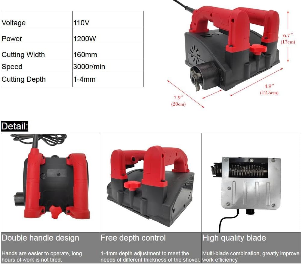Electric Wall Planer Handheld Electric Planer Concrete Wall Shovel Machine Dust-free Operation for Wallpaper Paint Putty 160mm Cutting Width