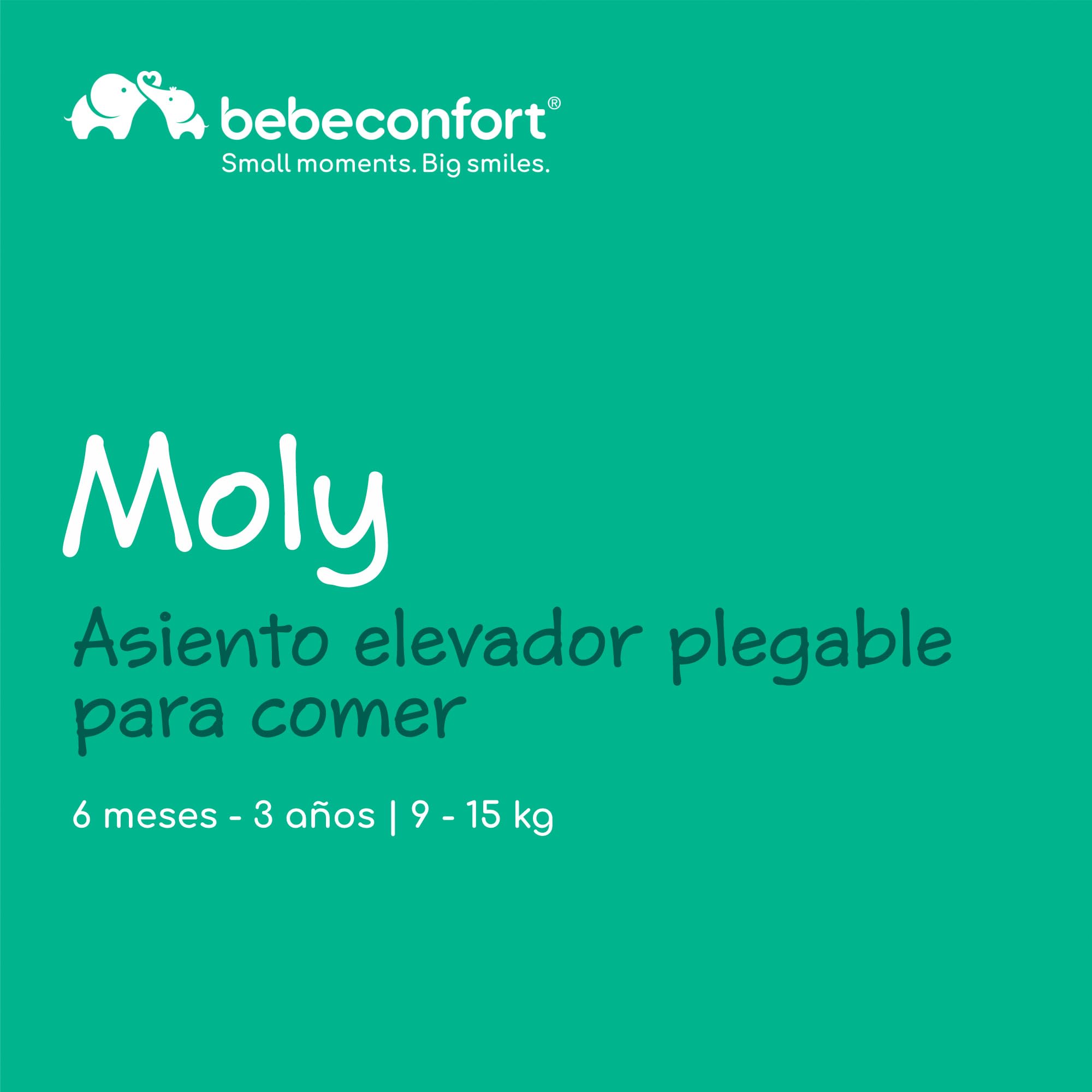 Bebeconfort Moly, Silla Elevadora para Niños, 6M-3Años, 9-15 kg, Trona Portátil para Bebés Ligera, Plegado Compacto, 3 Alturas Ajustables, Asiento de Mesa, 3 Posiciones de Bandeja, Tinted Grey