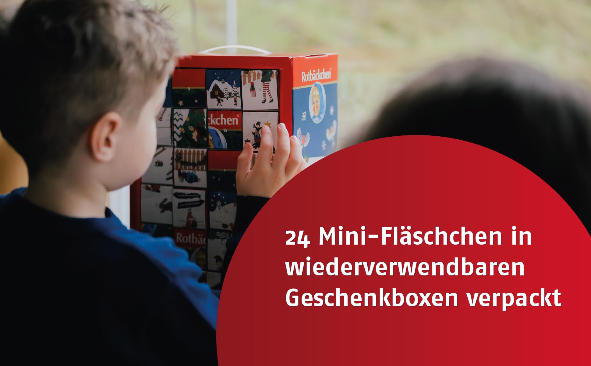 ROTBÄCKCHEN Saft Adventskalender 2024 | 24 Fläschchen 8 beliebter Sorten – Ohne Zuckerzusatz, reich an Vitaminen – Gesunder Adventskalender für Kinder & Erwachsene