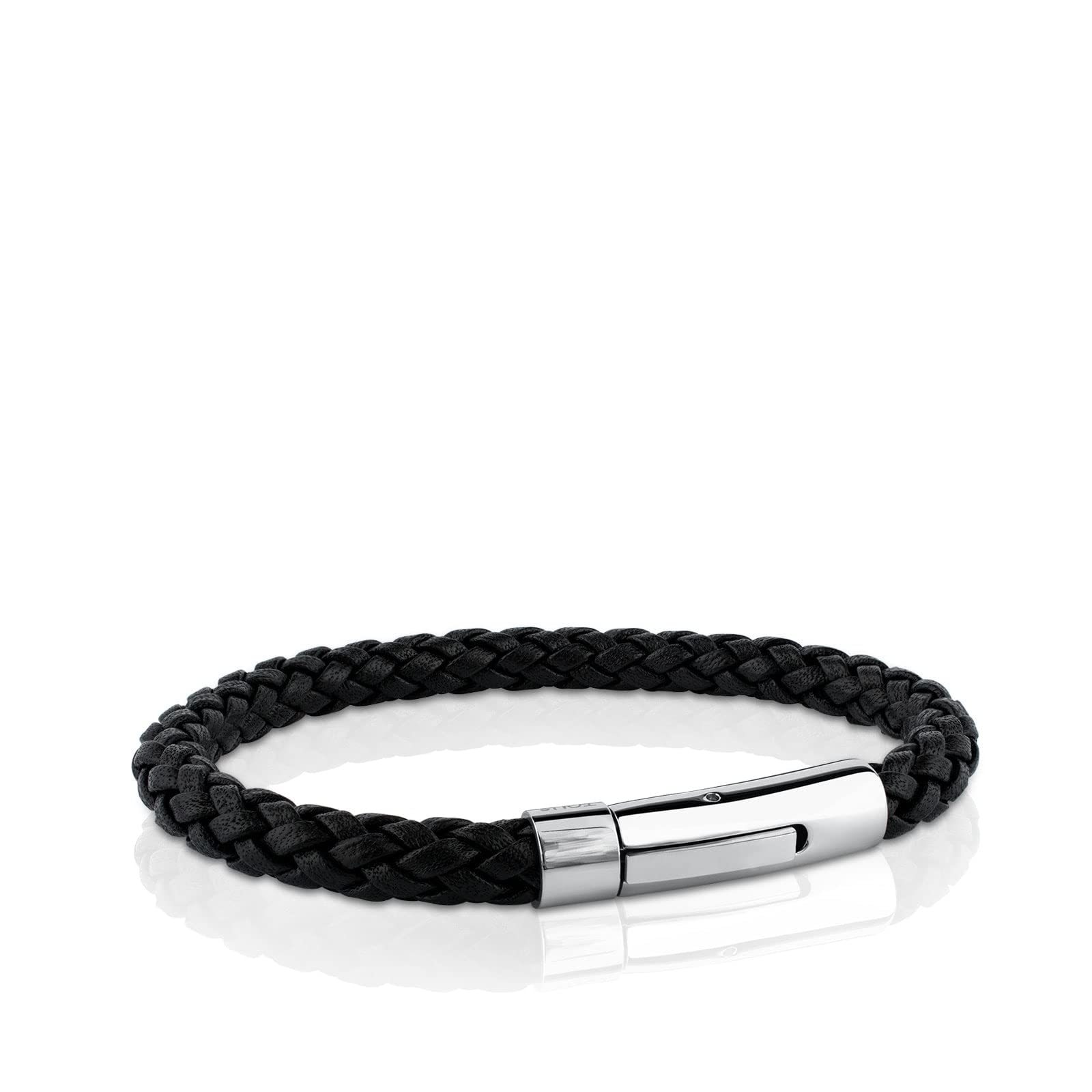 TOUS Pulsera de Cuero Negro para Hombre, Motivo Trenzado con cierre en Acero Inoxidable, Largo 20 cm, Clásico y Atemporal, Colección Tous Man