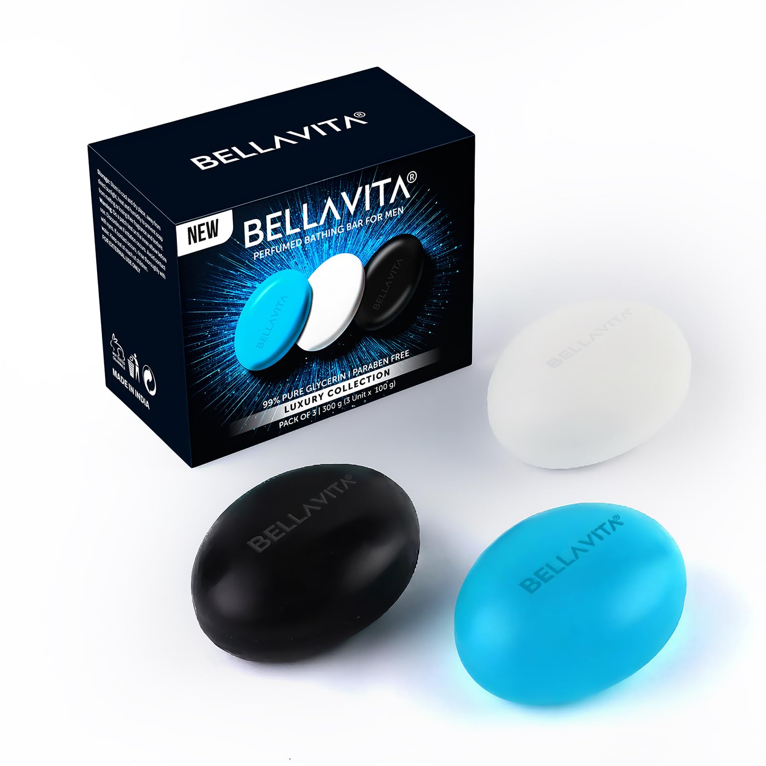 BELLAVITAPerfume Bathing Soap Bar for Men 3 x 100Gm with Pure Glycerin for Glowing Skin | Paraben Free