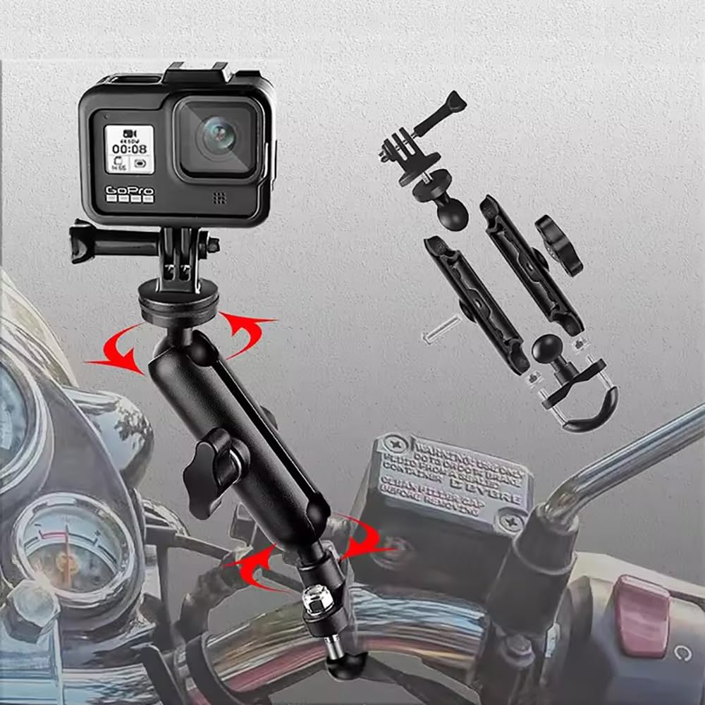 Lenker Action Kamera Halterung,Super Clamp Magic Arm Kamera Mount ,Action Kamera Motorrad Mount,mit verstellbare 193cm Selfie Stick,360-Grad-Drehung,Aluminiummaterial,für Insta360 XR2 DIY Montage