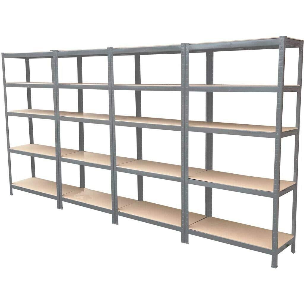 Scaffalatura per garage in metallo resistente, 5 ripiani, in acciaio, capacità 175 kg per ripiano, carico totale 875 kg, soluzione di stoccaggio zincata per garage