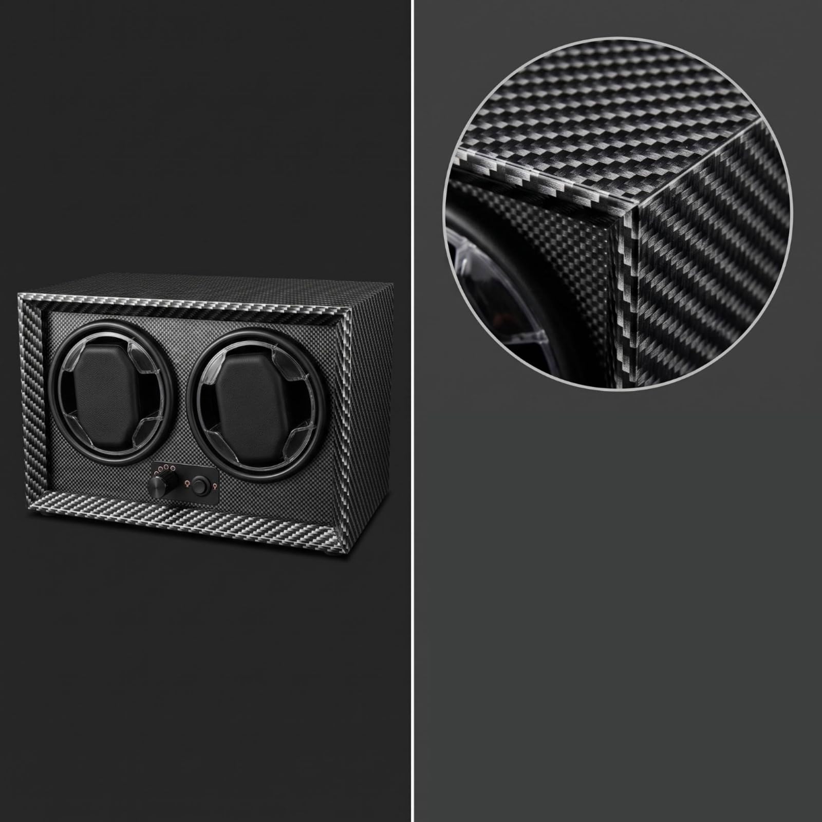 Caricatore Automatico Orologi Avvolgitore Doppia Sede Scatola Espositore con Venatura Legno MDF Supporti Morbidi in Memory Foam Motore Silenzioso, style to 1