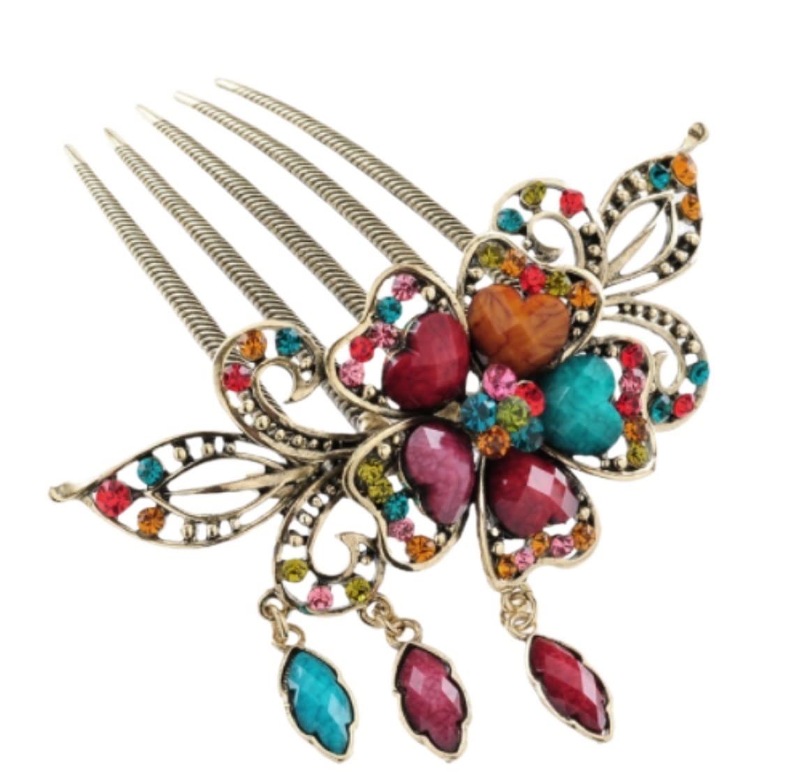 Grzebień do Włosów Wesele Akcesoria Do Włosów Dla Kobiet Boczny Grzebień Z Pomponem Retro Ozdobny Grzebień Do Włosów Klipy Rhinestone Flower Spinka Do Włosów Na Bal Weselny Grzebienie Boczne do Włosów
