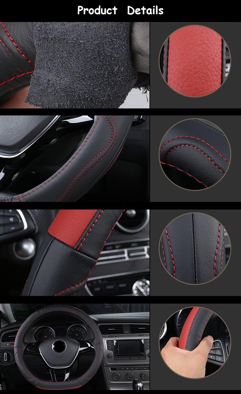 Couvre Volant Couverture de Volant de Voiture en Cuir véritable, Accessoires Automobiles durables pour Nissan pour Micra 2017 2018 2019 2020 Protection Volant Voiture (Couleur : Black1)
