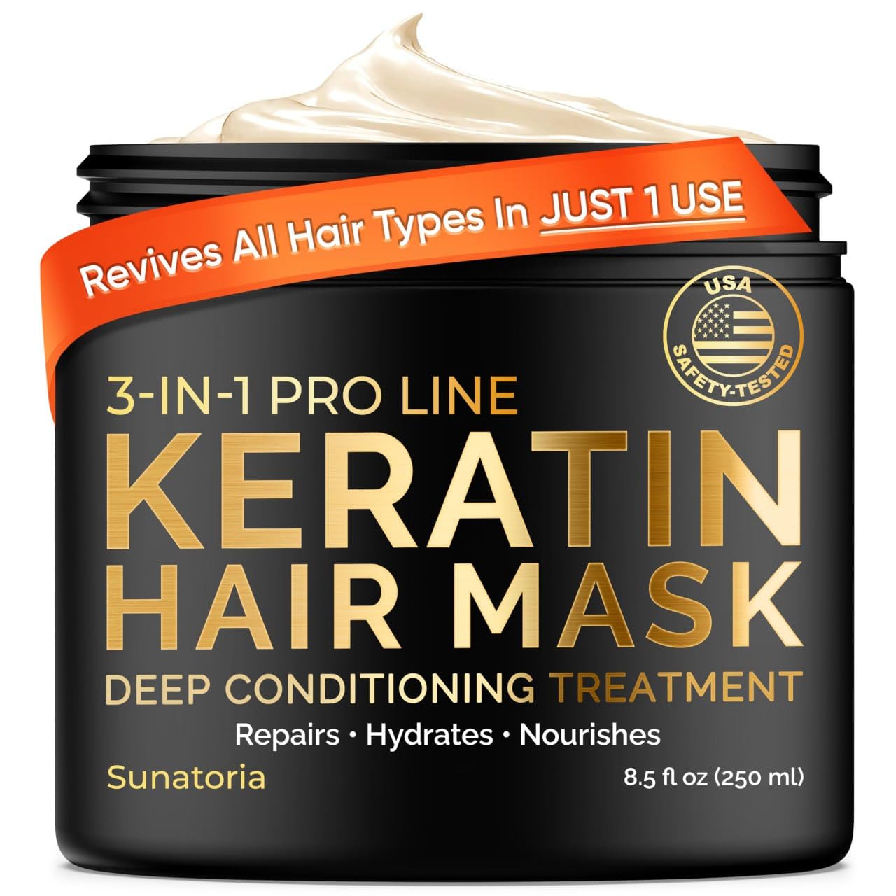 SUNATORIAKeratin Hair Mask - Deep Conditioner for Dry Damaged Hair - Hydrates, Repairs, Nourishes - Keratin Hair Treatment - Deep Conditioning Hair Mask - Keratina Mascarilla Para el Cabello