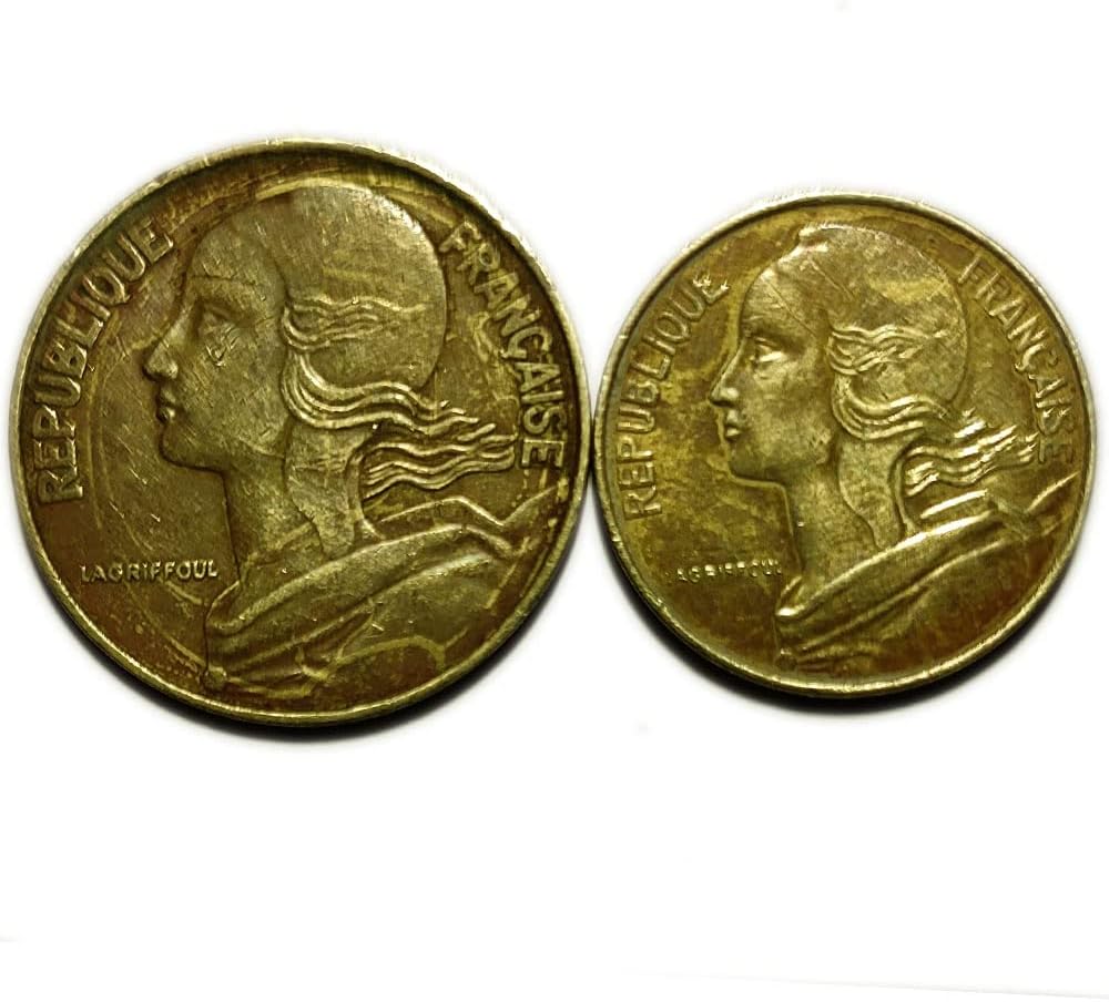 HISTORICAL INDIA - French 20, 10 ( Copper Aluminium Mixed ) Coins for Collectors and School Project Works