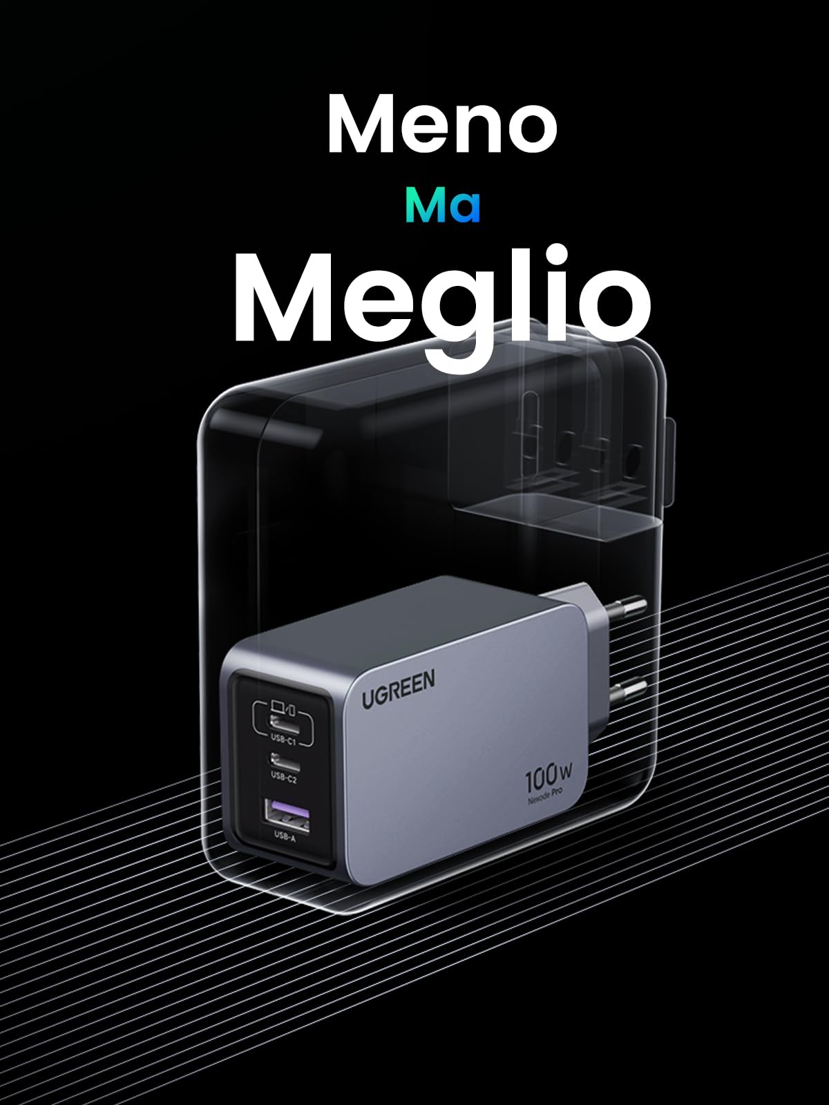 UGREEN Nexode Pro 100W Caricatore USB C Ricarica Rapida GaN Caricabatterie | 3 Porte, PD 3.0, PPS 45W, Compatibile con iPhone 17 Pro Max Air 16 15 Galaxy S26 Pixel 10 Pro iPad MacBook Steam Deck
