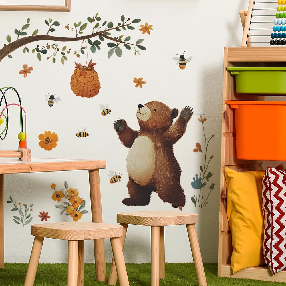 SHUCHING Large Cartoon Bear Wall Stickers Kids, Vinyl Removable Baby Room Wall Decals Decoration for Bedroom Nursery Playroom - Image 2