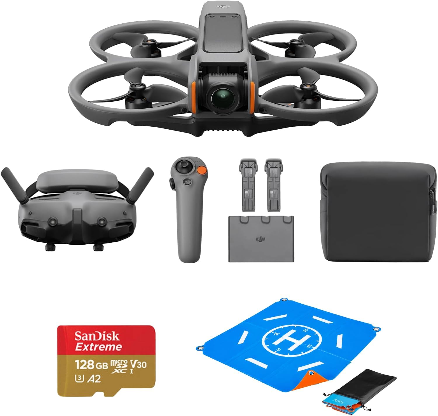 - Avata 2 Fly More Combo (3 Batteries) FPV Drone with Camera 4K, One-Push Acrobatics, Propeller Guard, 155 FOV, Camera Drone, Goggles 3 & RC Motion 3 + SD Card & Landing pad,Gray,Beginner-Friendly