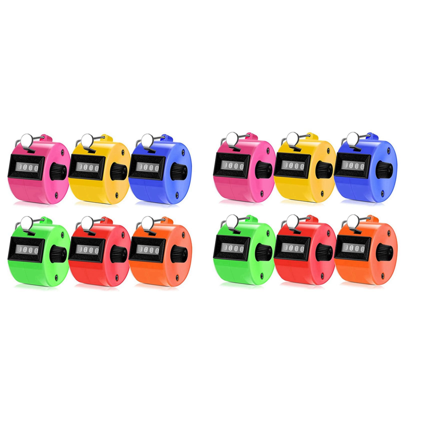 Jnchdghwa As Shown 12Pcs Hand Counter 4 Digit Mechanical Palm Click Counter Assorted Color Hand Hold Counter Clicker With Metal Finger Ring