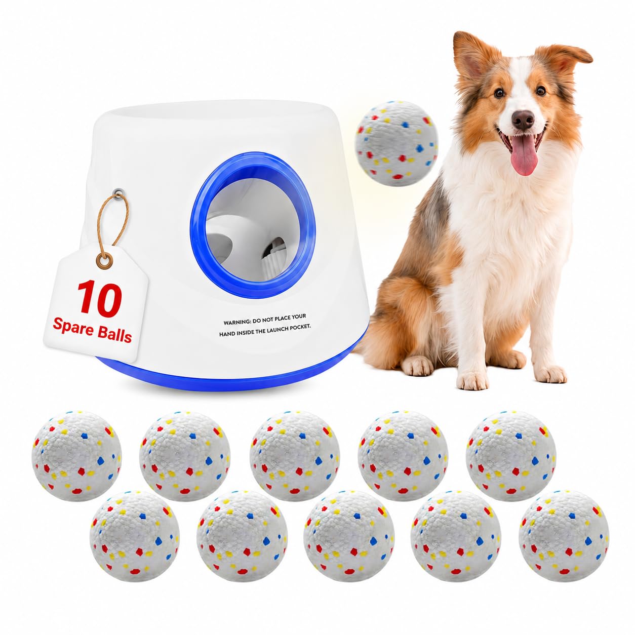 RoseYouth Automatic Dog Ball Launcher for Small/Medium Dogs - Small Silent Design, 3 Distance Settings (20ft/33ft/46ft), Rechargeable, 10 Durable 2.3" Balls Included (Dog Ball Launcher-Blue) — image 1