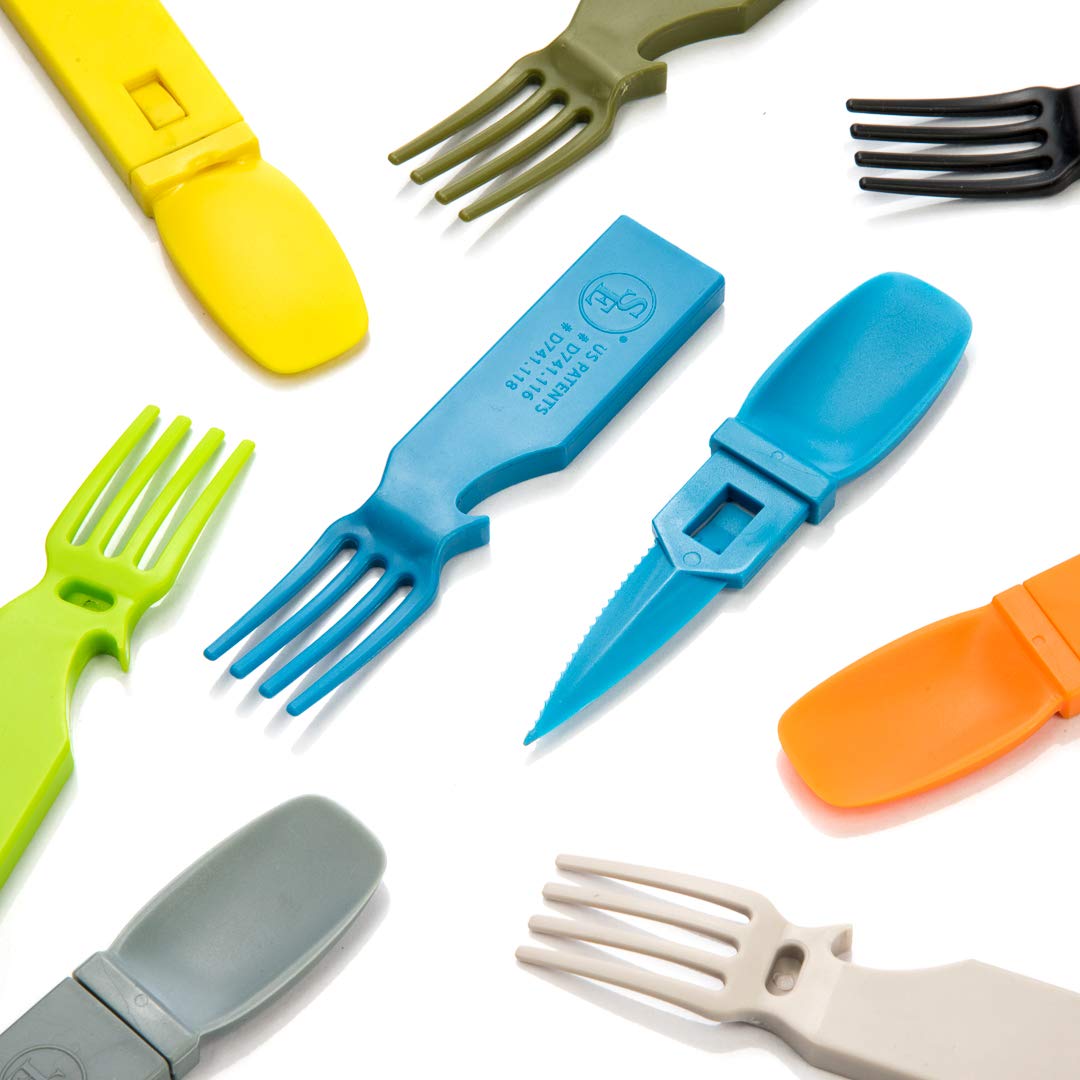 SE Snapatite 24-Piece 4-in-1 Utensil Set - Spoon, Knife, Fork, Bottle Opener - Lightweight, Dishwasher Safe, BPA Free, TSA Compliant for Camping, Travel, Everyday Use - OD-FS7-625AB