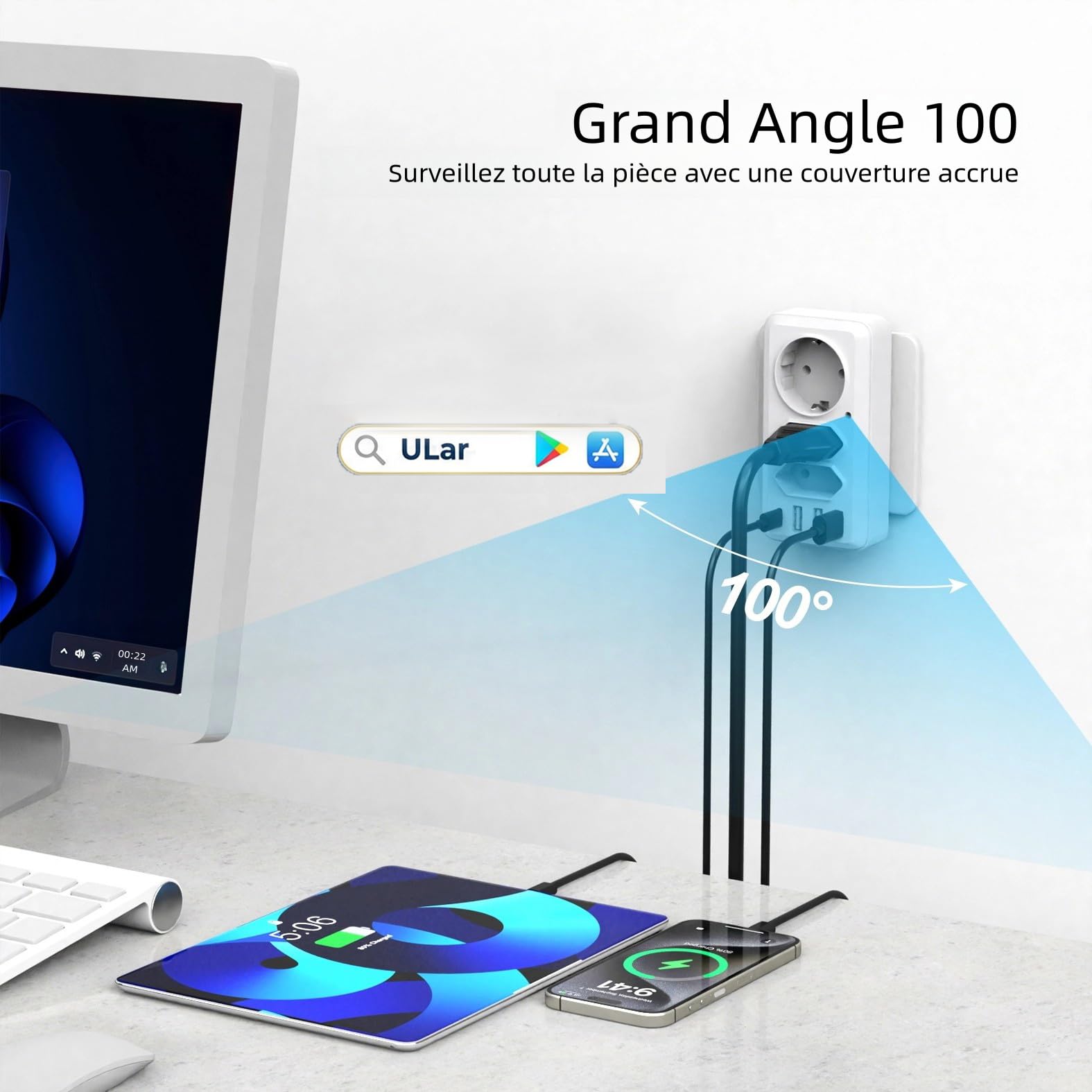 Enchufe multifuncional WiFi cámara. Lente 4K UHD Visualización remota a través de la aplicación, Almacenamiento en tarjeta SD. Toma eléctrica ideal para interiores o viajes (sin audio)