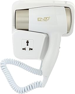 مجفف شعر صغير للفنادق ودار الضيافة والفنادق وغرفة الاستحمام والصالون من اينزو للسفر يثبت على الحائط لتجفيف ابيض