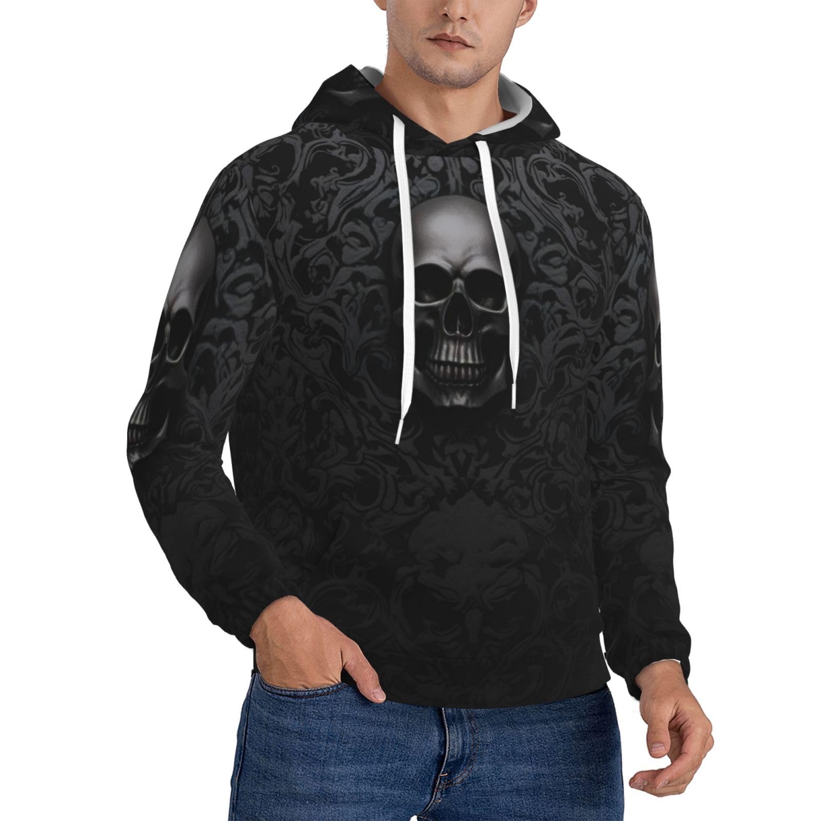 DFEPFKGOKL Gothic Wallpaper Skull Men'S Hoodie Pullover Hooded Sweatshirt Hoodies With Big Pockets, Long Sleeve 3d Graphic Casual Loose Fit Hooded Sweatshirts For Men