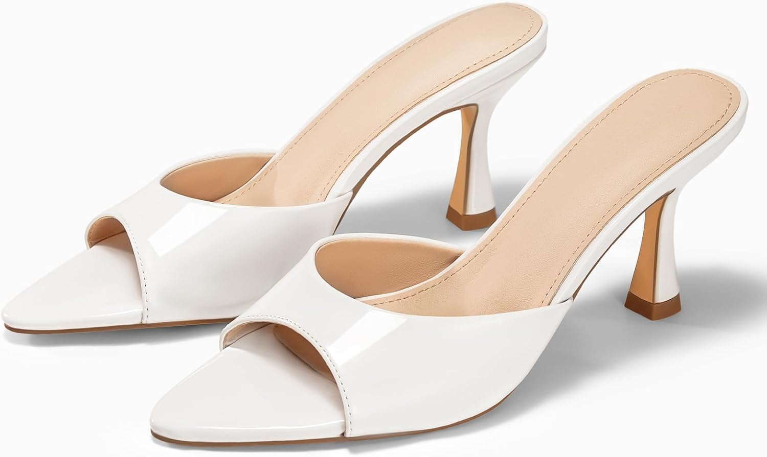 Coutgo Womens Heeled Mules Pointed Peep Toe High Heels Slip On Backless Mule Sandals Dress Shoes - Image 4