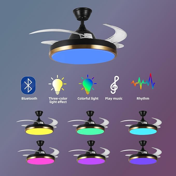 Ventilador de Techo 42" con Luz y Bocina Bluetooth, Aspas Re miniatura 4