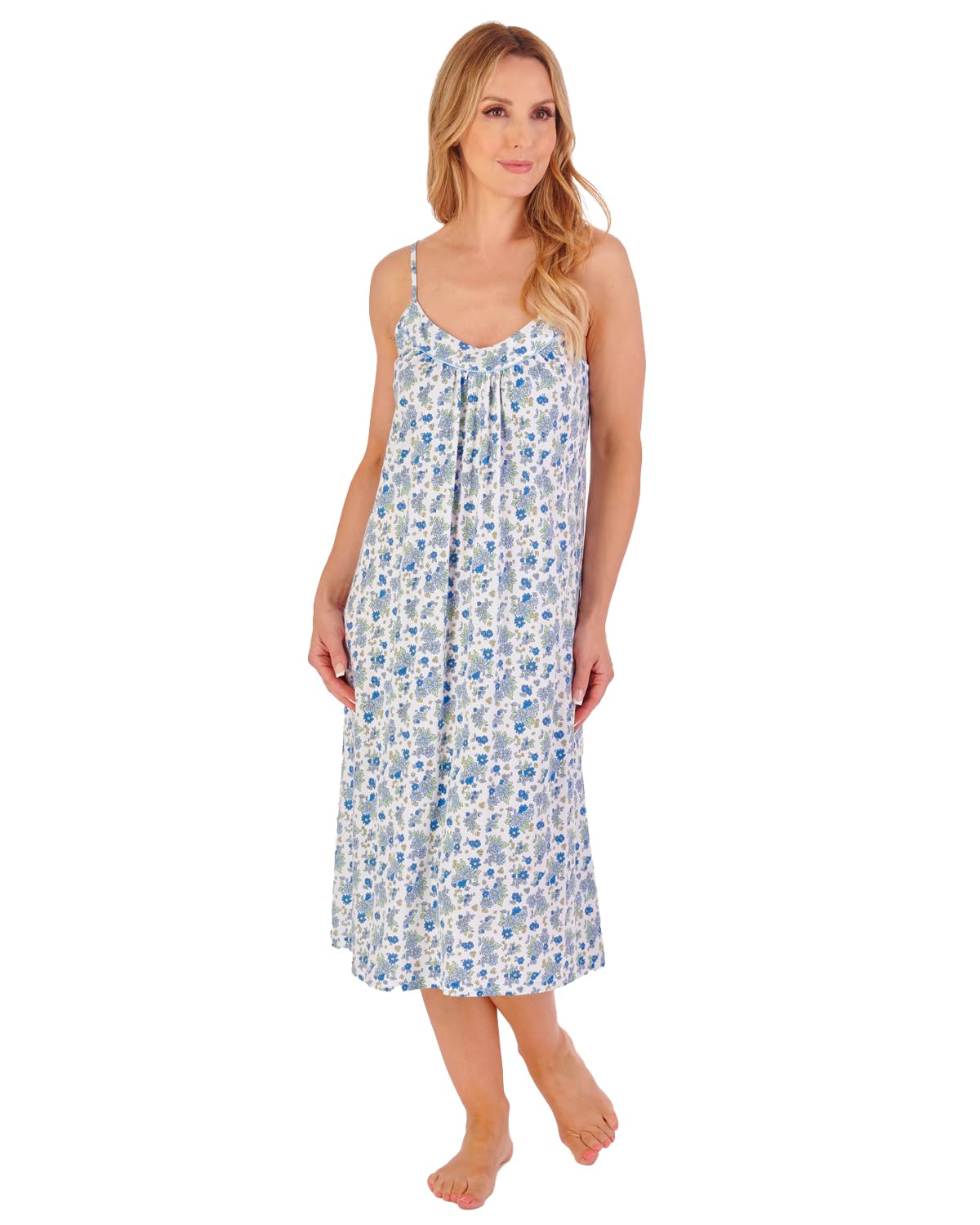 Slenderella Violet Spaghetti Strap 44 Inch Cotton Nightdress (24/26, blue)