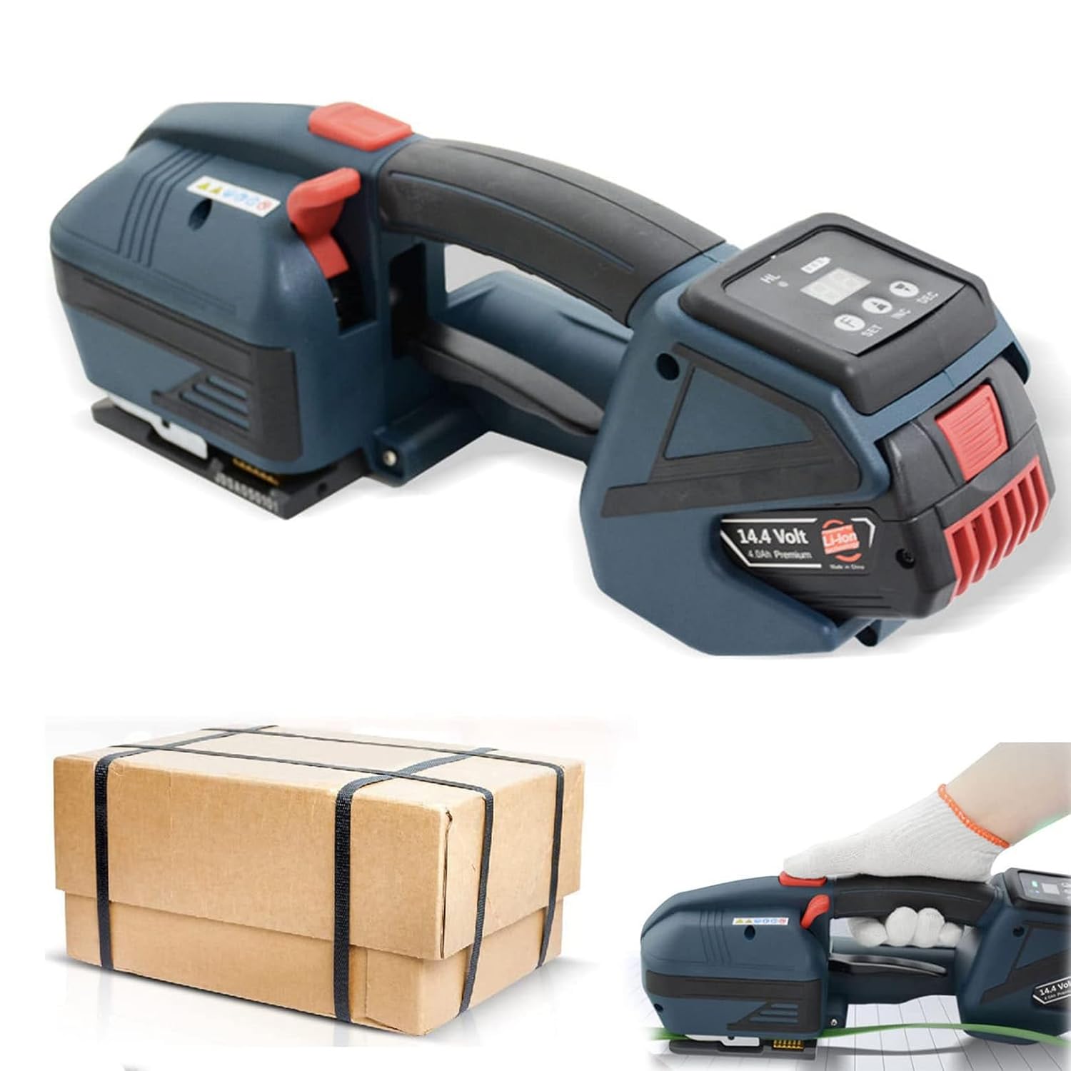 TsoLay Reggiatrice Elettrica, Reggiatrice Automatica con Schermo LCD, Batteria da 4000 mAh, Resistenza alla Trazione: 900-3200 N, per Reggette in PP/Pet da 13-16 Mm di Larghezza