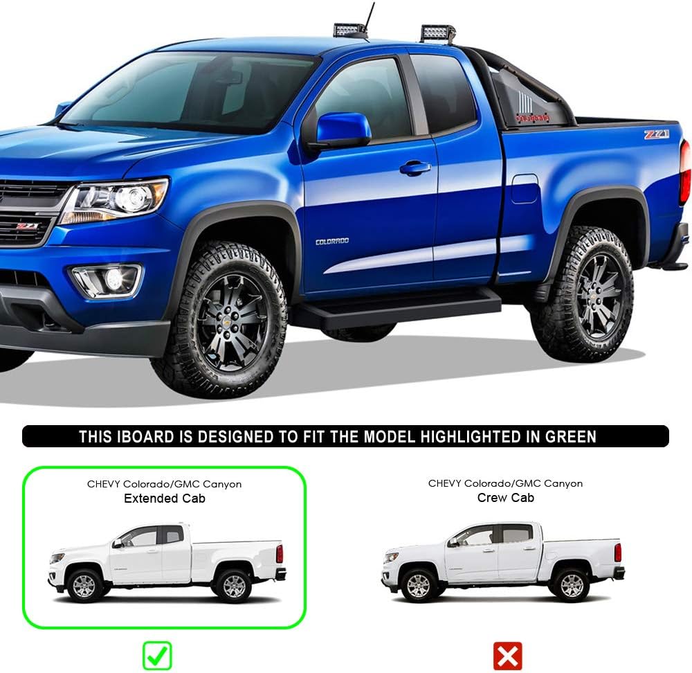 HD Ridez Running Board 6" Black Compatible with Chevy Colorado GMC Canyon 2015-2022 Extended Cab (Nerf Bar Side Steps Side Bars)