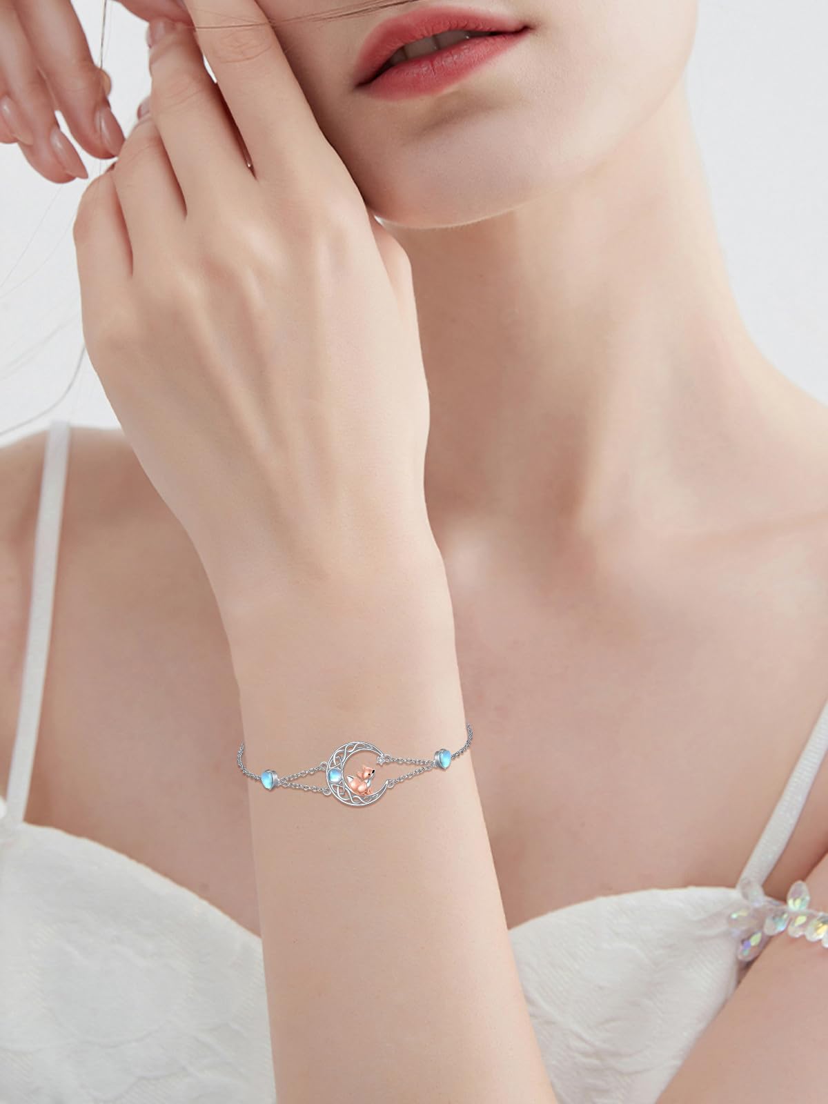 Braccialetto celtico, gatto, coniglio, volpe, procione, bradipo, ragazza e gatto, in argento Sterling 925, portafortuna, cavigliera estiva, gioiello di compleanno per mamma, donna, ragazza