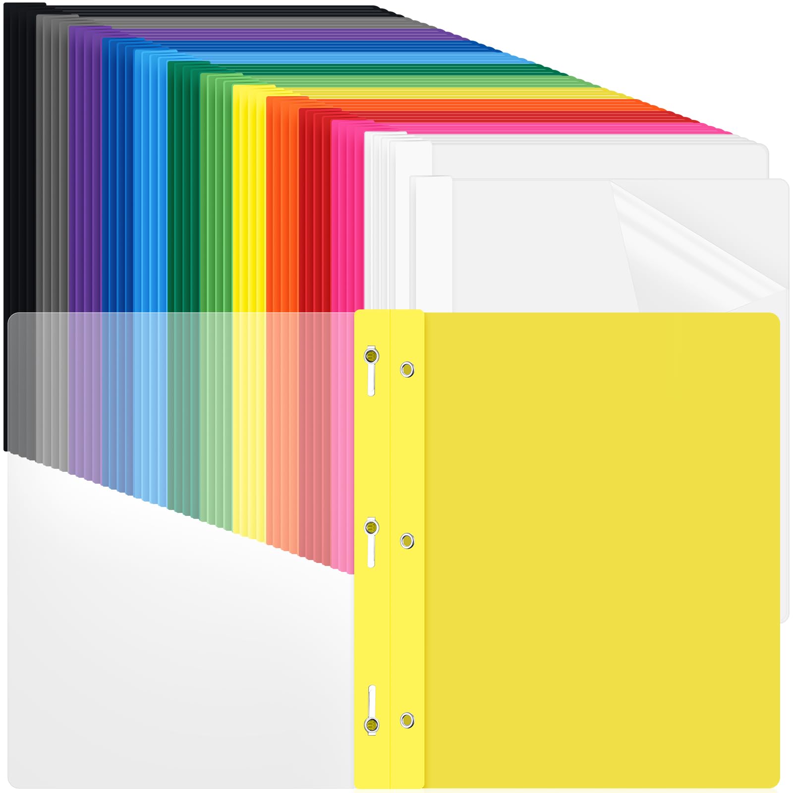 Feifeiya 48 Pack Plastic Report Covers with 3 Prongs Presentation Folders Bulk, 100 Sheet Capacity, Clear Front Report Covers for Presentation Document Paper School Office Supplies (12 Colors)