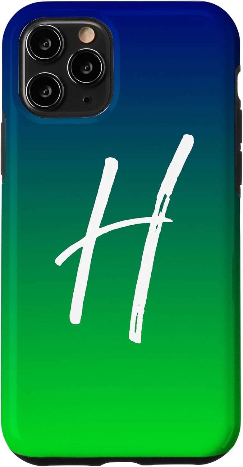 Amazon Com Iphone 11 Pro Blue To Green Gradient Initial H Phone Case Green Letter H Case Cell Phones Accessories