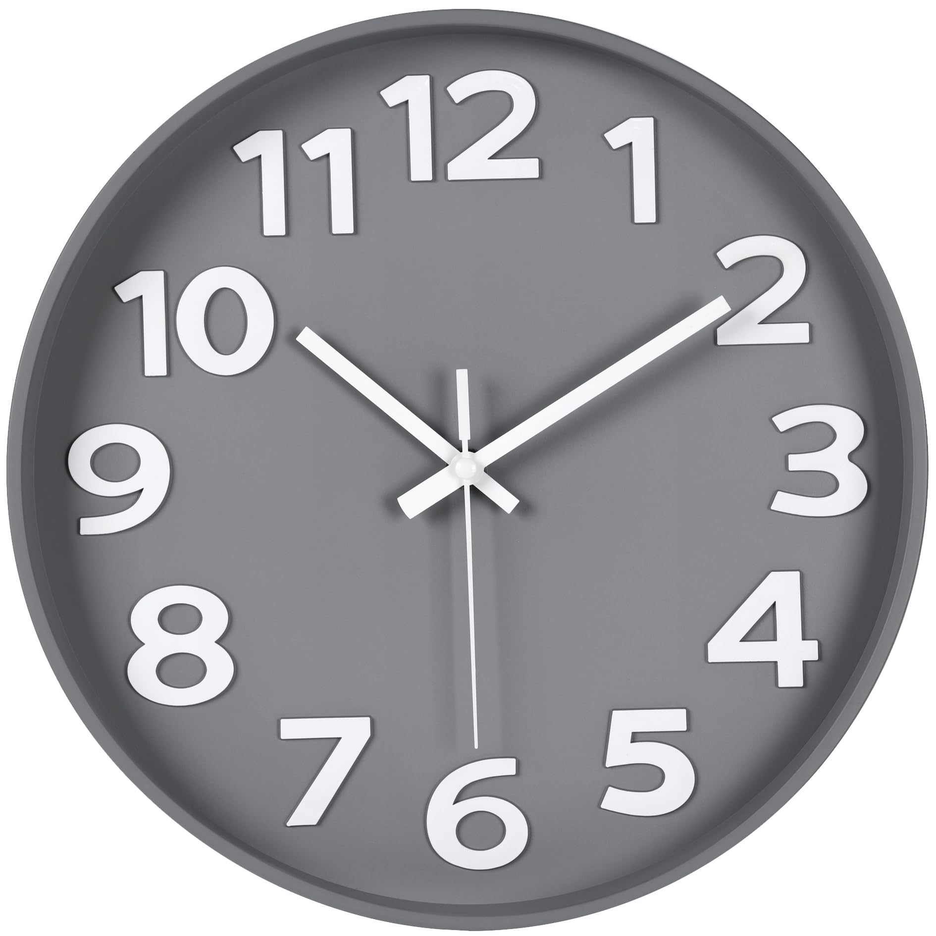 45MinST 12 Inch 3D Number Dial Face Modern Wall Clock, Silent Non-Ticking Round Home Decor Wall Clock with Arabic Numerals (Grey)