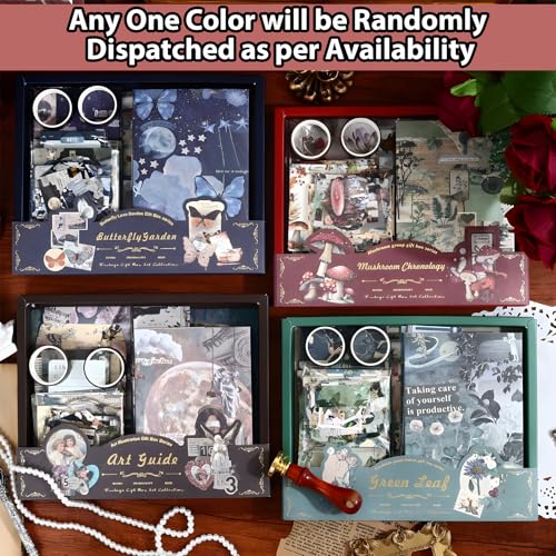 Image of WISHKEY Journal & Scrapbook Kit with A6 Notebook, Stickers, Sticky Notes, Papers, Cards, Tape Roll, Envelope, DIY Set with Vintage Aesthetic & Creative Decor Journaling Supplies, (Pack of 1, Assorted)