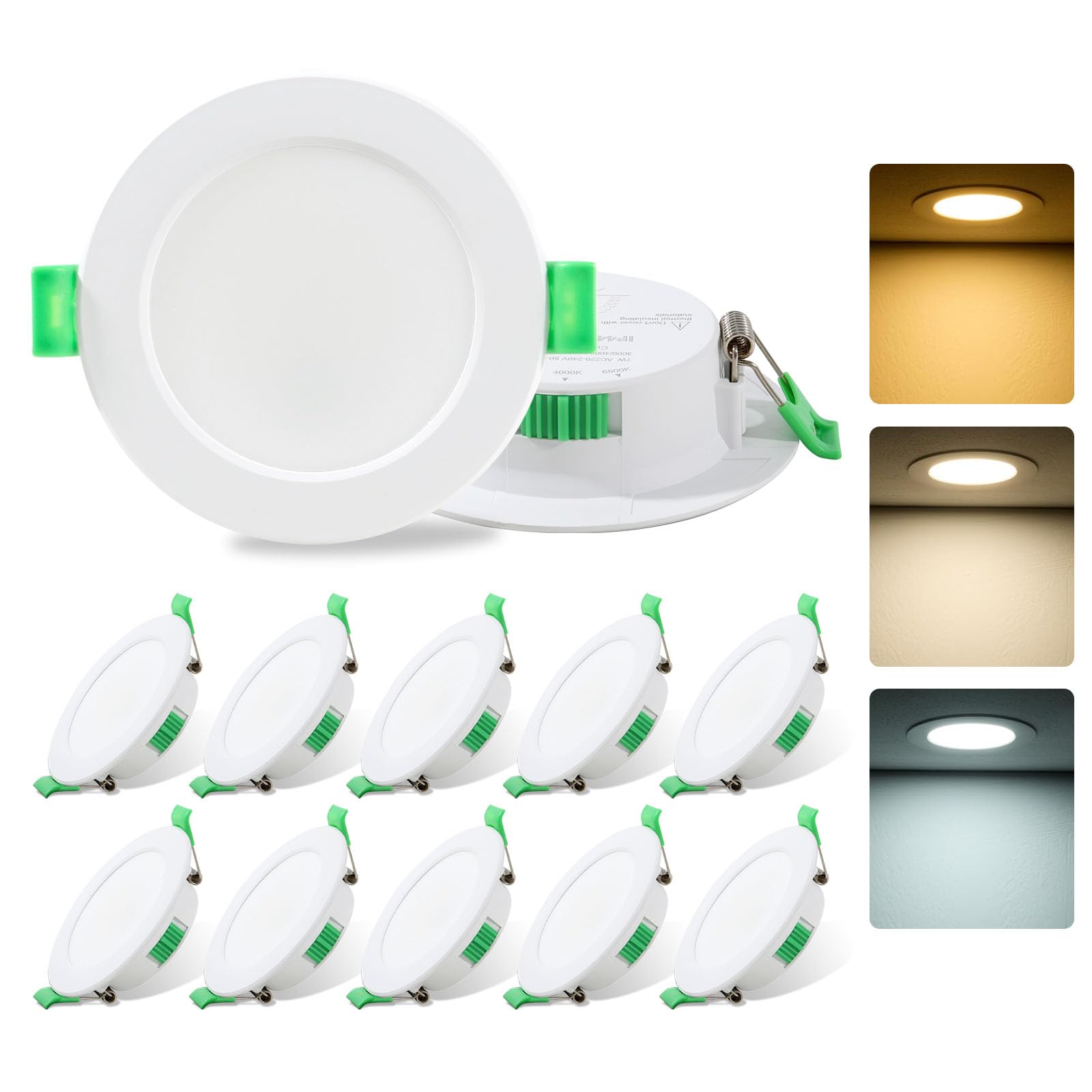 Fynokst LED Einbaustrahler 230V, 7W LED Spots 68mm - 78mm Lochmaß, 3000K/4000K/6500K Einstellbare Farbtemperatur Deckenspots, IP44 Spots Deckenleuchte Für Küche, Bad, Wohnzimmer, Set of 12