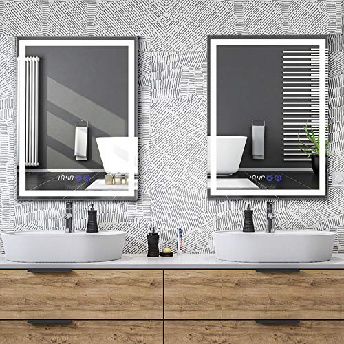 Homfa 60x80cm Bathroom Mirror Wall Mounted Illuminated Mirror LED Makeup Mirror Cosmetic Mirror with Anti-fog Demister, Touch Sensor Switch, 10X Magnifier, Memory Function, 3 Dimmable Modes