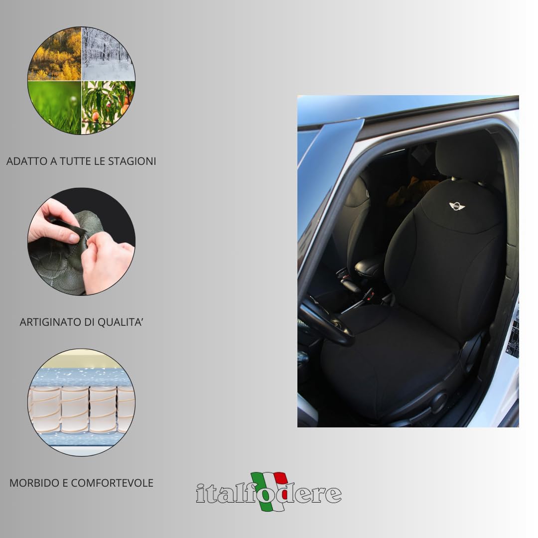 Italfodere - Coppia di Coprisedili Auto Anteriori - Compatibili con Mini Countryman - Fatti a Mano - Accoppiato Triplo - Gommapiuma e Poliestere - Accessori Auto Interno - Made in Italy
