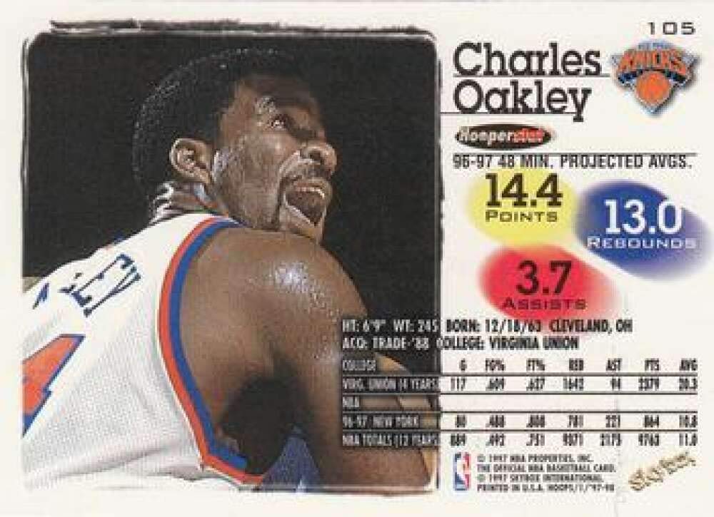 Amazon.com: 1997-98 NBA Hoops Series 1#105 Charles Oakley New York