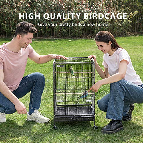 VIVOHOME 30 Inch Height Wrought Iron Bird Cage with Rolling Stand for Parrots Conure Lovebird Cockatiel Black - Image 3