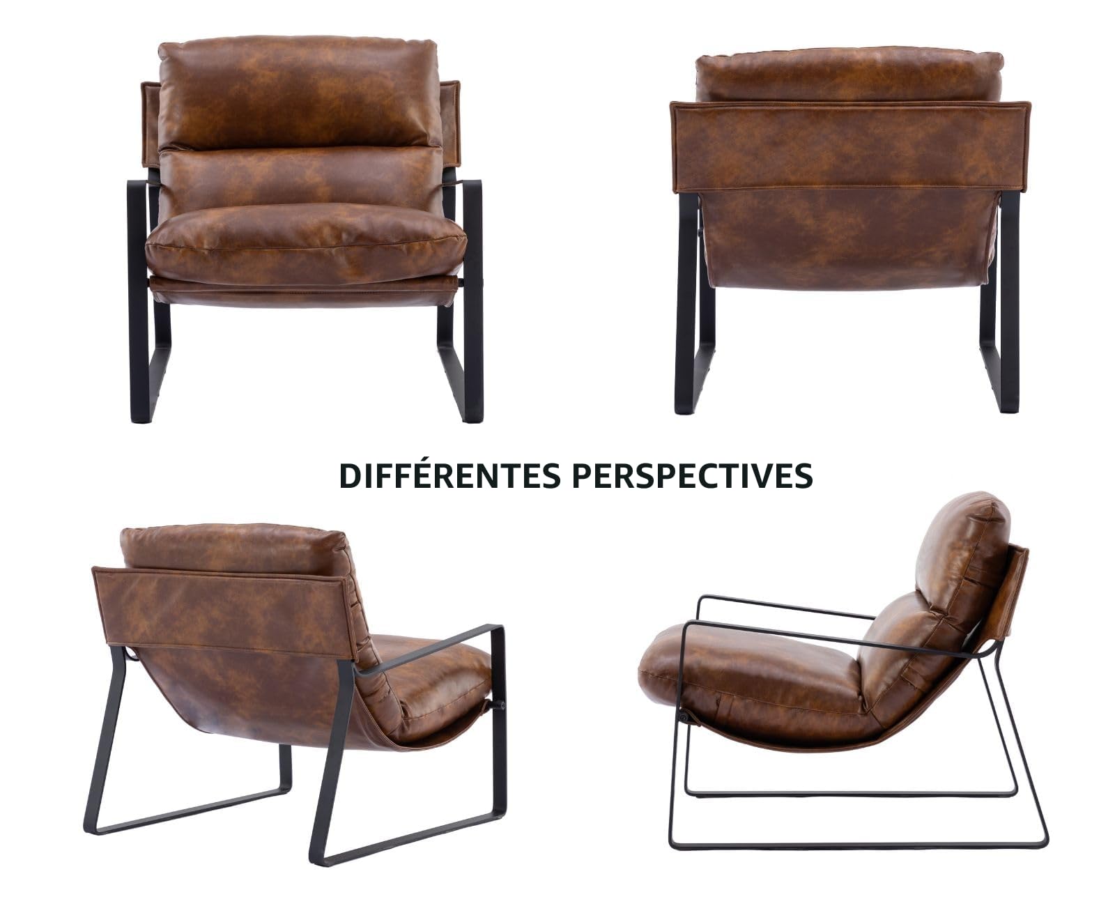 chairus Fauteuil de Loisirs en Cuir PU Modern Chaise de Relaxation pour Salon Fauteuil de Chambre avec Cadre en Métal (Marron)