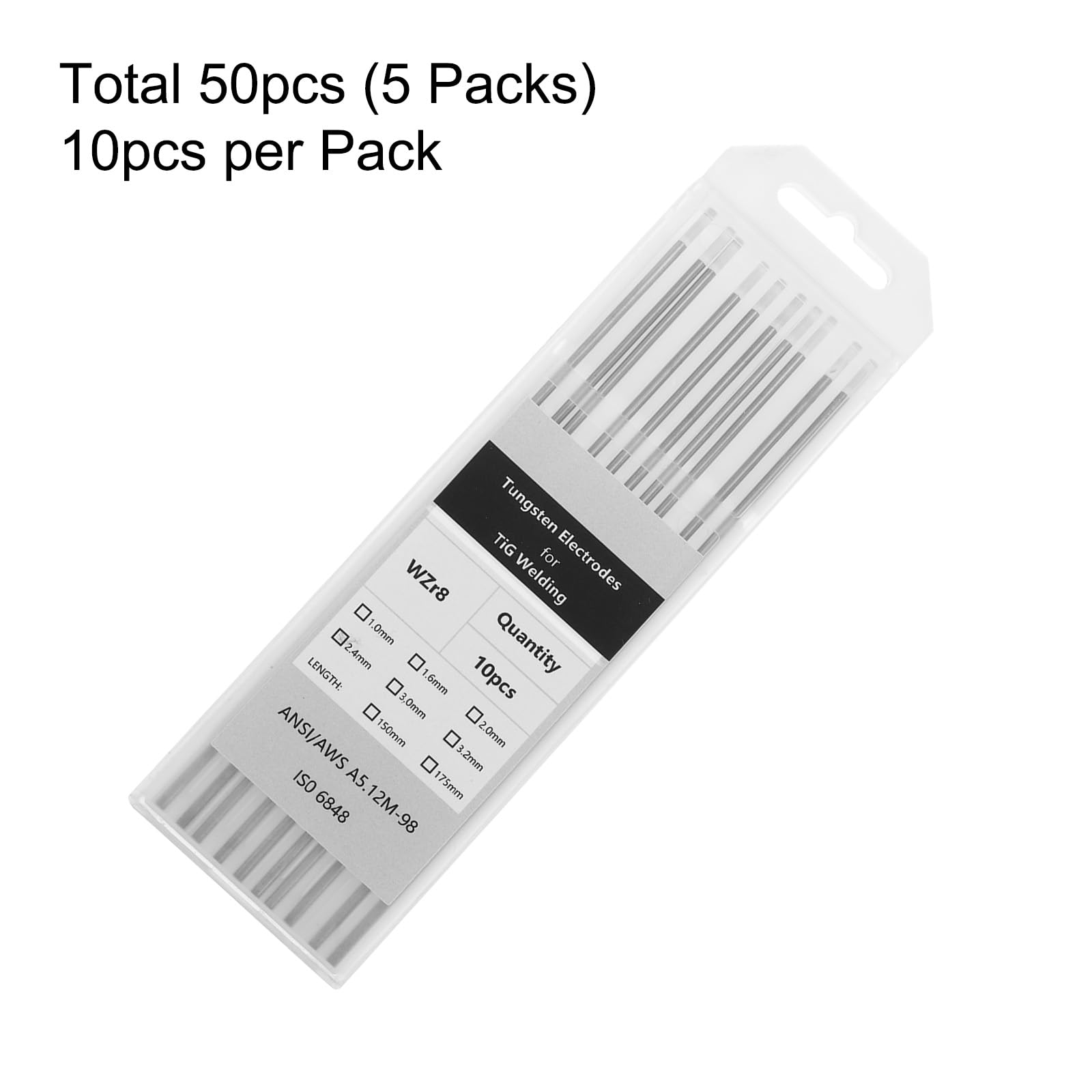 QUARKZMAN 50 Piezas De Electrodos De Tungsteno Para Soldadura TIG 3/32" X 7" 0.7-0.9% De Circonio Para Soldadura De Acero Inoxidable Y Aleaciones De Aluminio Y Magnesio, Color Blanco WZ8